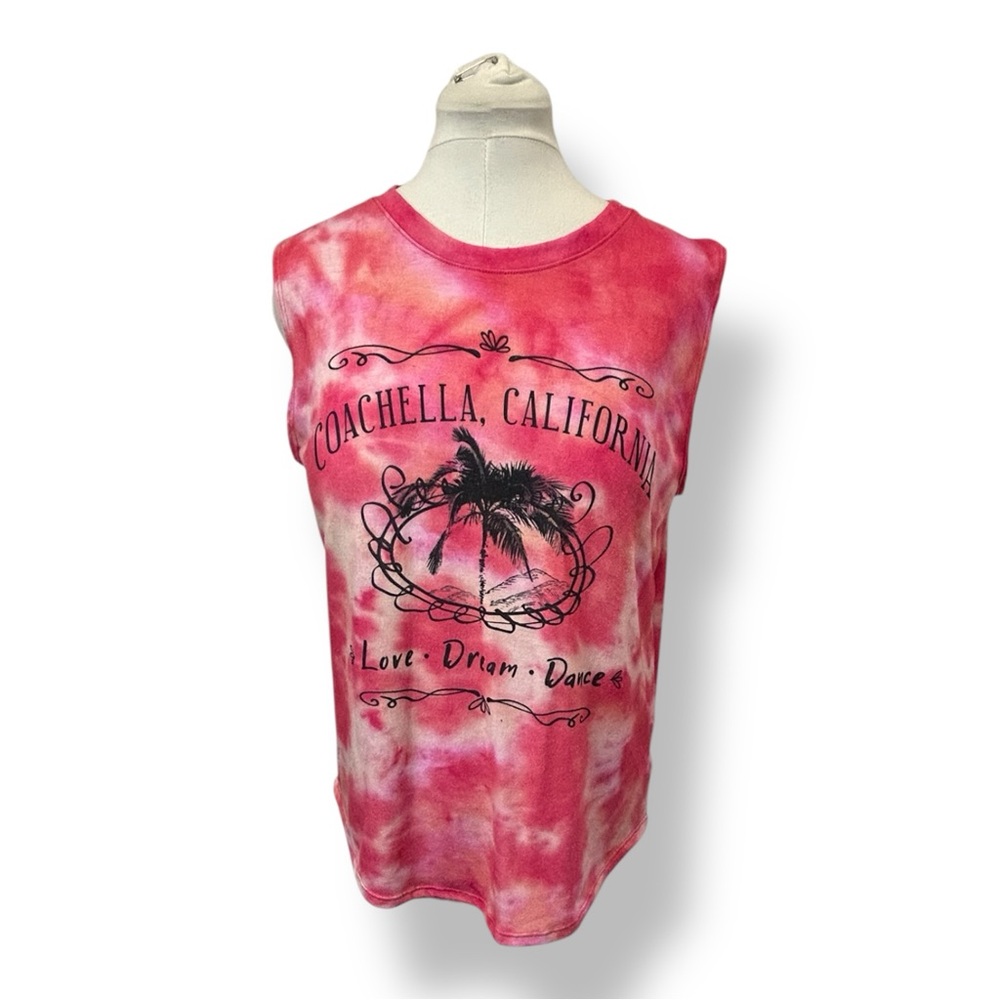 Recycled Karma Women’s Boyfriend Tank Coachella Muscle Tee Pink Tie Dyed XL